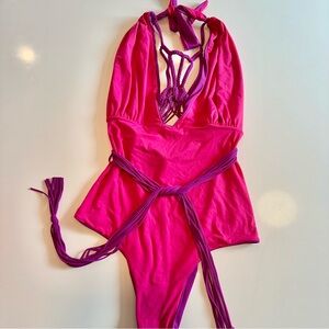 Reversible one piece bathing suit